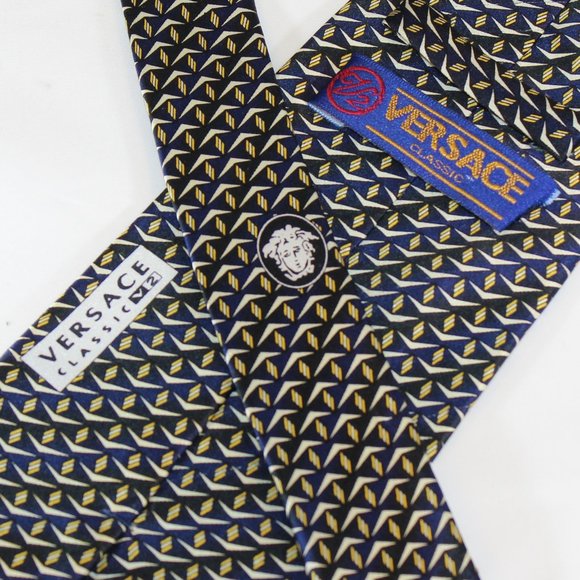 Versace V2 Blue & Gold Chevron Silk Tie, GUC - Picture 7 of 7